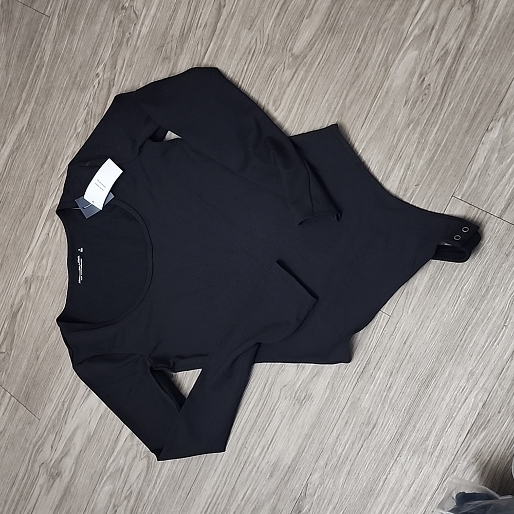 Abercrombie & Fitch Black Long-Sleeve Scoop-Neck Bodysuit